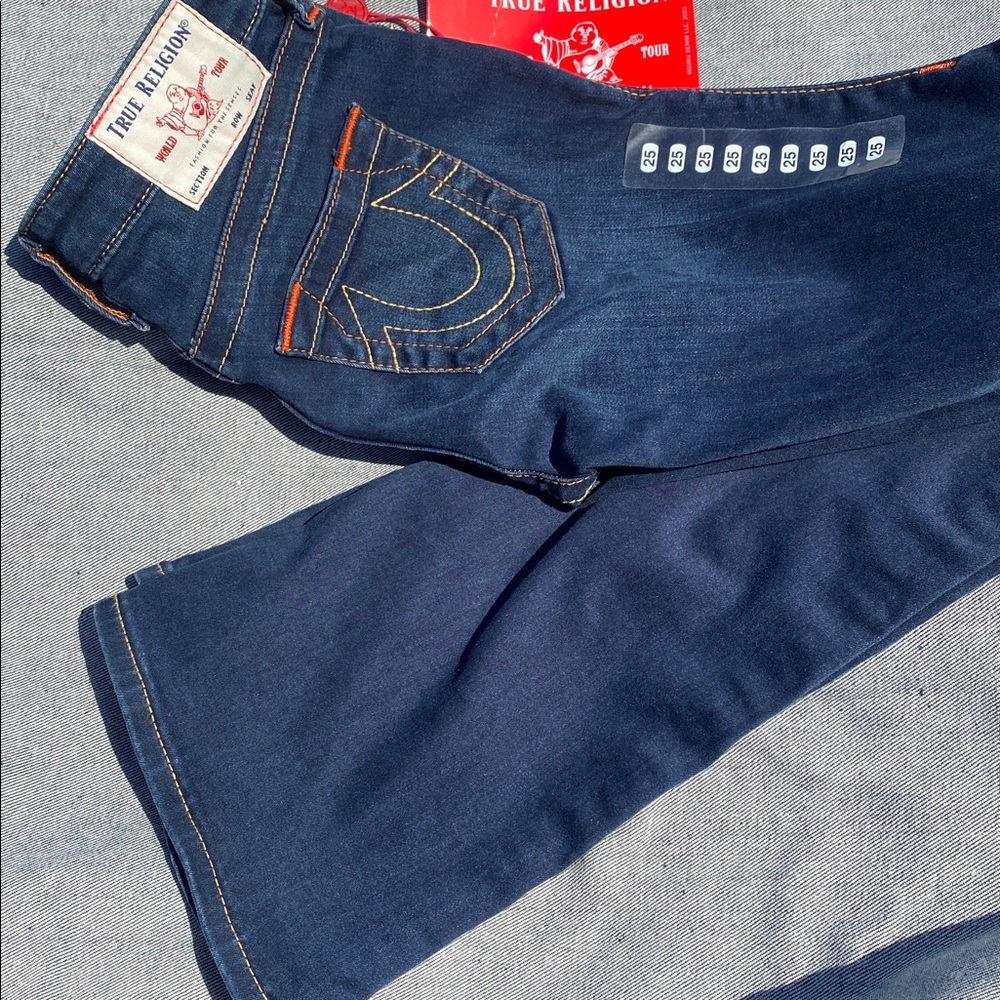 True Religion Becca Mid Rise Bootcut Denim Jeans Contrast Stitching NWT 25